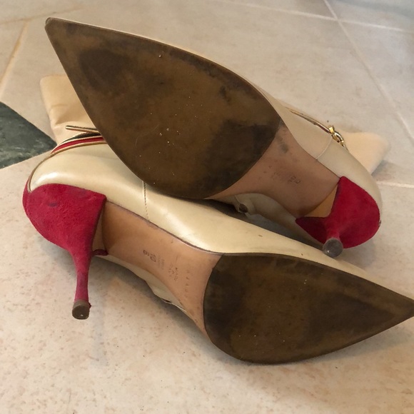 ❤️Casadei Stiletto Tan, red suede heels, gold tone/black w/patent straps booties - Picture 9 of 14